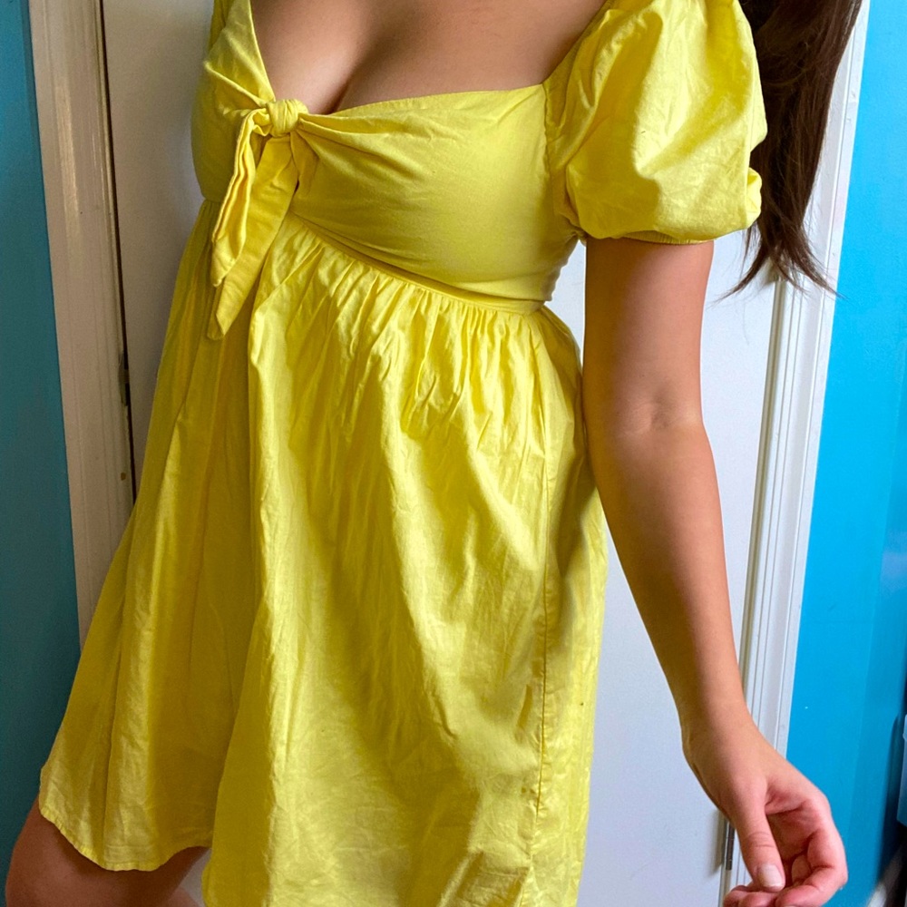 Yellow Puff Sleeve A-Line Dress (small)